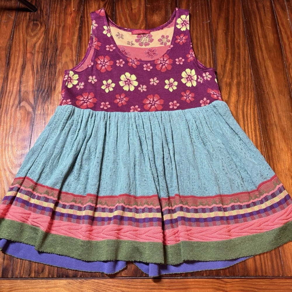 Catherine Andre Floral Stripe Knit Sweater Tank Colorful France Art Quiet Luxury
